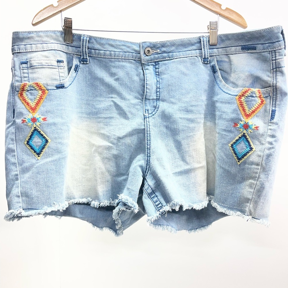 Embroidered Light Blue Denim Jean Shorts